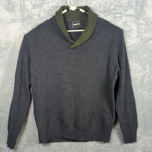 Other - Men's Blue Lambswool Shawl Collar Long Sleeve Pullover Sweater Size XL ANAPO
